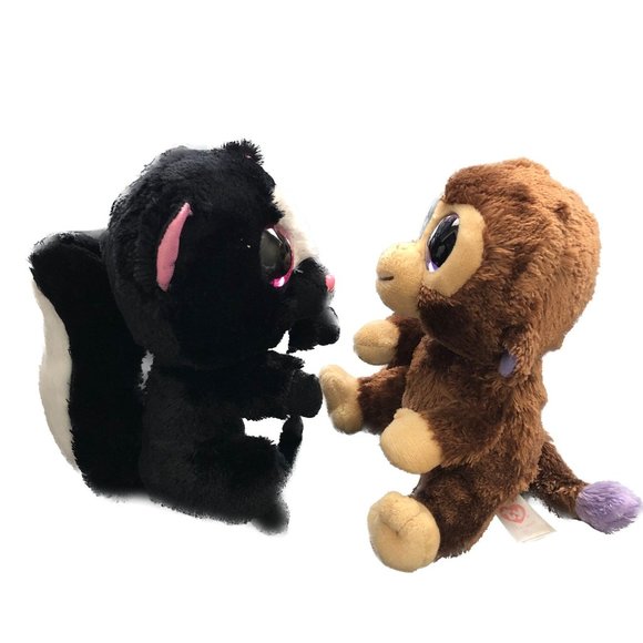 Ty Beanie Boos "Flora" Skunk & "Coconut" Monkey, Big Sparkly Eyes, Both RETIRED - Picture 12 of 13